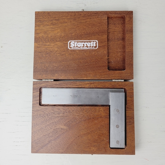 Starrett No. 55 Beveled Edge 4 1/2" Square Tool With Wooden Box Machinist - Picture 3 of 15
